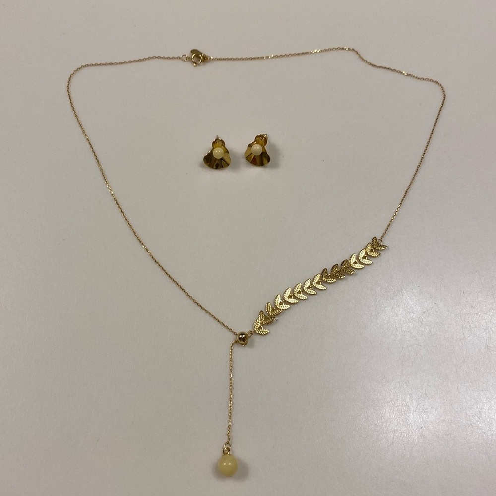Russian amber gold-plated sterling silver necklace and earrings set.
